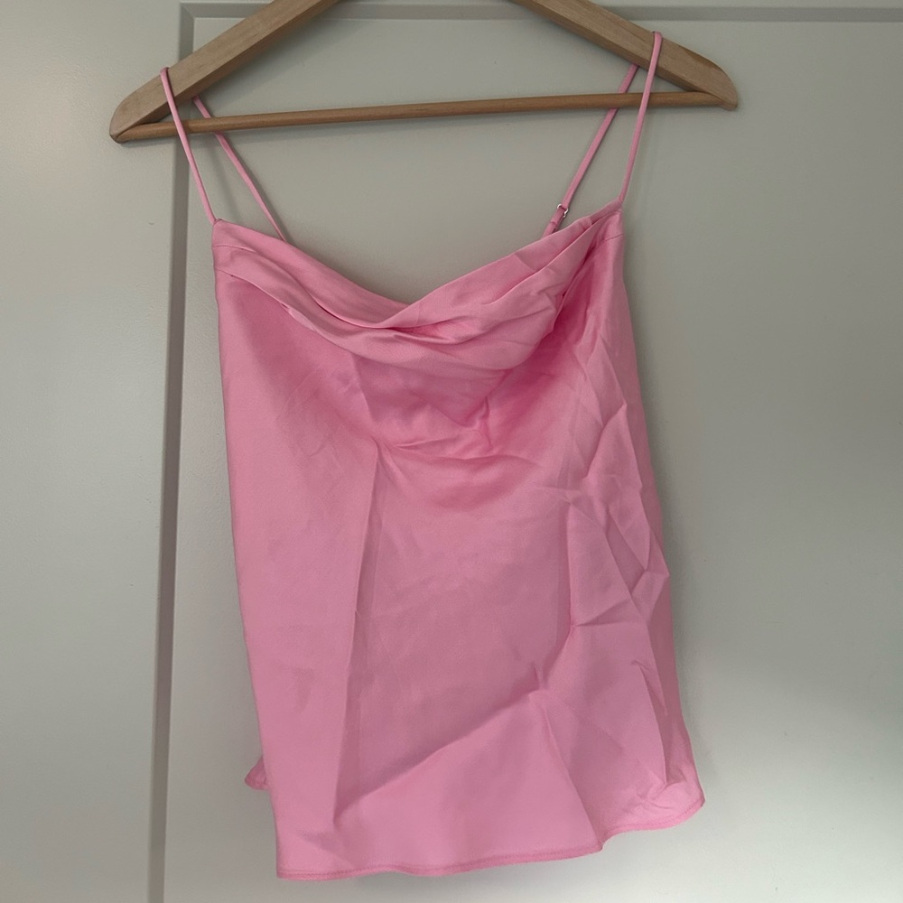 Zara satin cowl neck Pink top